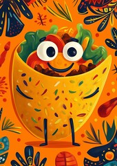 Taco cartoon style illustration. Taco mascot