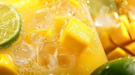 Refreshing Mango Lime Juice with Ice and Fresh Chunks of Fruit