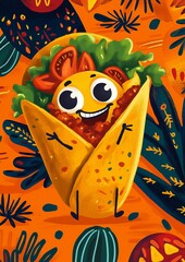 Taco cartoon style illustration. Taco mascot