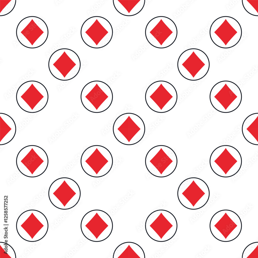 Poster diamonds card suit vector round red solid seamless pattern or background