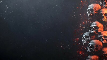 Obraz premium Fiery Skulls Against Dark Background