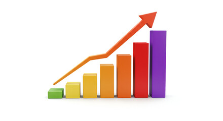 3D bar graph with a growth trend, isolated on white