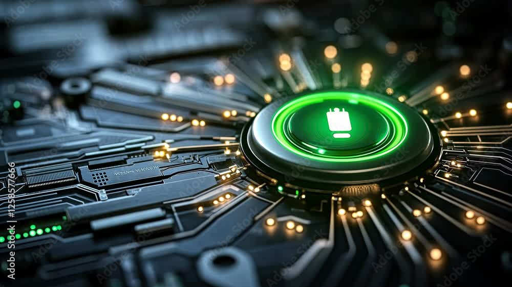 Poster delving deep into the complex and innovative design of a futuristic circuit board, complete with a l