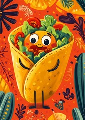 Taco cartoon style illustration. Taco mascot