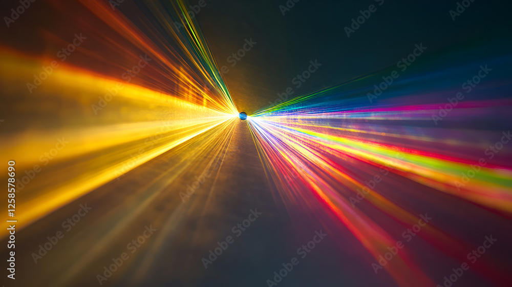 Poster light speed: abstract streaks of vibrant, multicolored light converge at a central vanishing point, 