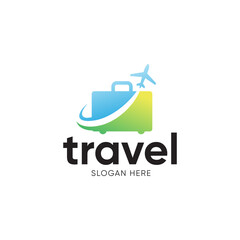 Simple Suitcase Travel Logo. Travel Bag and Plane Logo For Traveling Business Company.