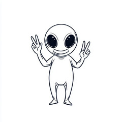 Obraz premium A whimsical alien character with large eyes and a peace gesture, symbolizing friendliness.