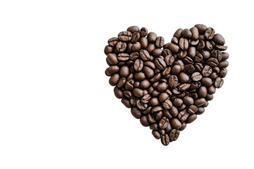 Heart-shaped arrangement of coffee beans symbolizing love for coffee., transparent background.