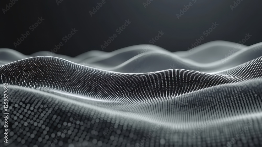 Poster subtle silver particle wavy mesh on dark grey abstract background