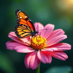 Fototapeta premium Wings resting on a flower petal, nature, gentle, peaceful