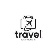Simple Suitcase Travel Logo. Travel Bag and Plane Logo For Traveling Business Company.