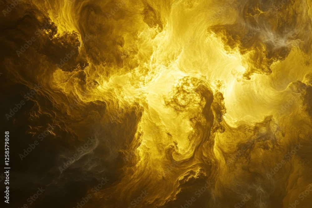 Aufkleber Swirling yellow and gray clouds create an ethereal atmosphere in the dense skies of Venus illuminated by glowing sunlight. Generative AI