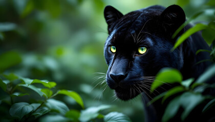 Obraz premium Black panther with striking green eyes