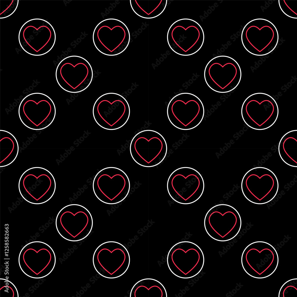Poster hearts playing card suit vector round linear seamless pattern or background