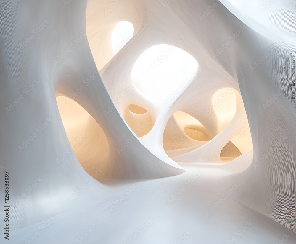 Poster abstract architectural forms: intricate, organically shaped white forms create a mesmerizing interpl