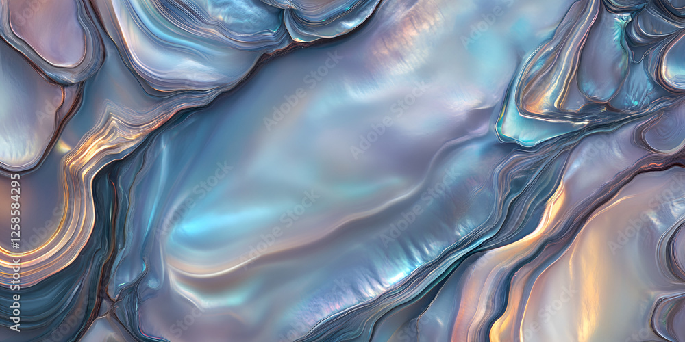 Poster nacreous abstract: an iridescent, otherworldly abstract background with flowing, iridescent lines ev