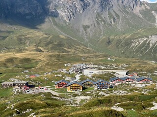 Summer and winter sports and recreational resort Melchsee-Frutt on the shores of Lake Melchsee,...