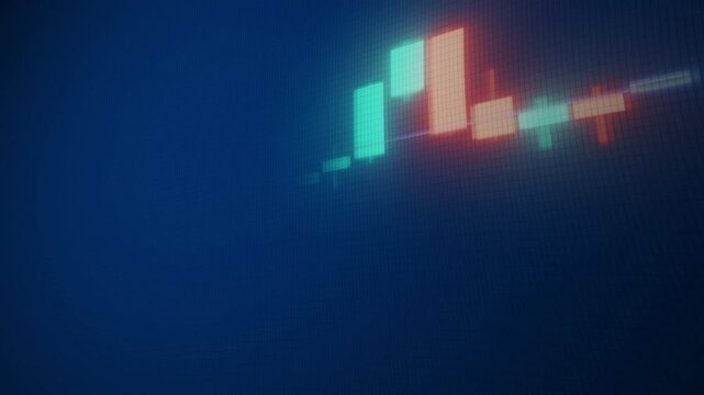 Dashboard financial Candle chart graph, stock market rates growth display monitor screen, business profit, trading sell buy exchange price, data analytics, blockchain, crypto currency, copy space, 4k