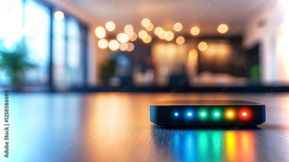 Poster smart plug displaying real-time energy usage in a modern interior setting