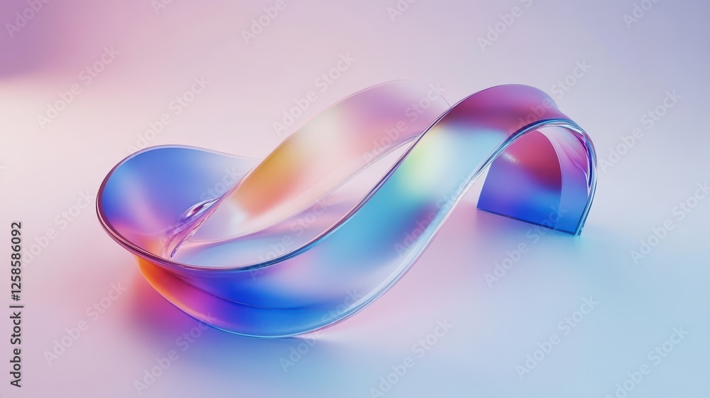 Poster translucent curvilinear form displaying iridescent spectral gradations