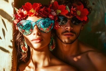 Obraz premium Valentine's day, affectionate couple: stunning bold image of loving latin young couple. Commercial ad concept. Sign of love and affection. Valentine's offer. Beautiful couple. Couple unity.
