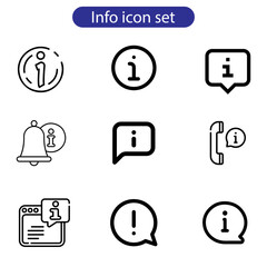 Information line icon set. Info, point, question, speech, answer, book etc. Editable stroke vector art illustration on white background.
