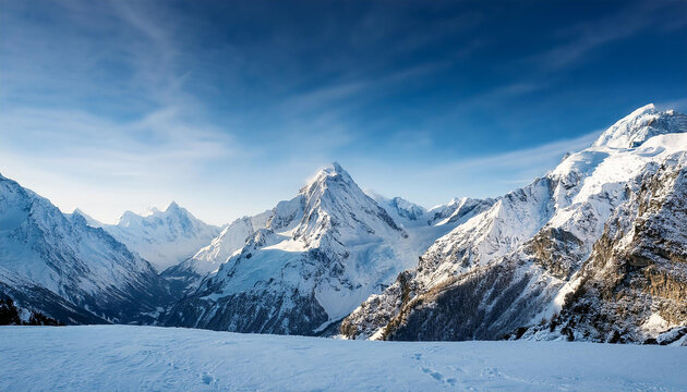 majestic snowy mountains under clear winter sky