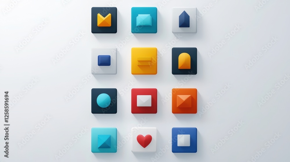 Poster modern minimalist digital icons on neutral background for user interface design
