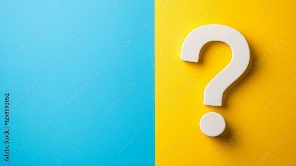 Poster a vibrant image featuring a large question mark on a split background of blue and yellow, symbolizin