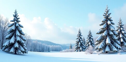 Naklejka premium Bare fir trees against the pale blue winter sky, landscape, fir, sky