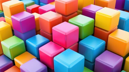 Obraz premium Vibrant Multicolored Cubes, Geometric Arrangement in Bold Tones