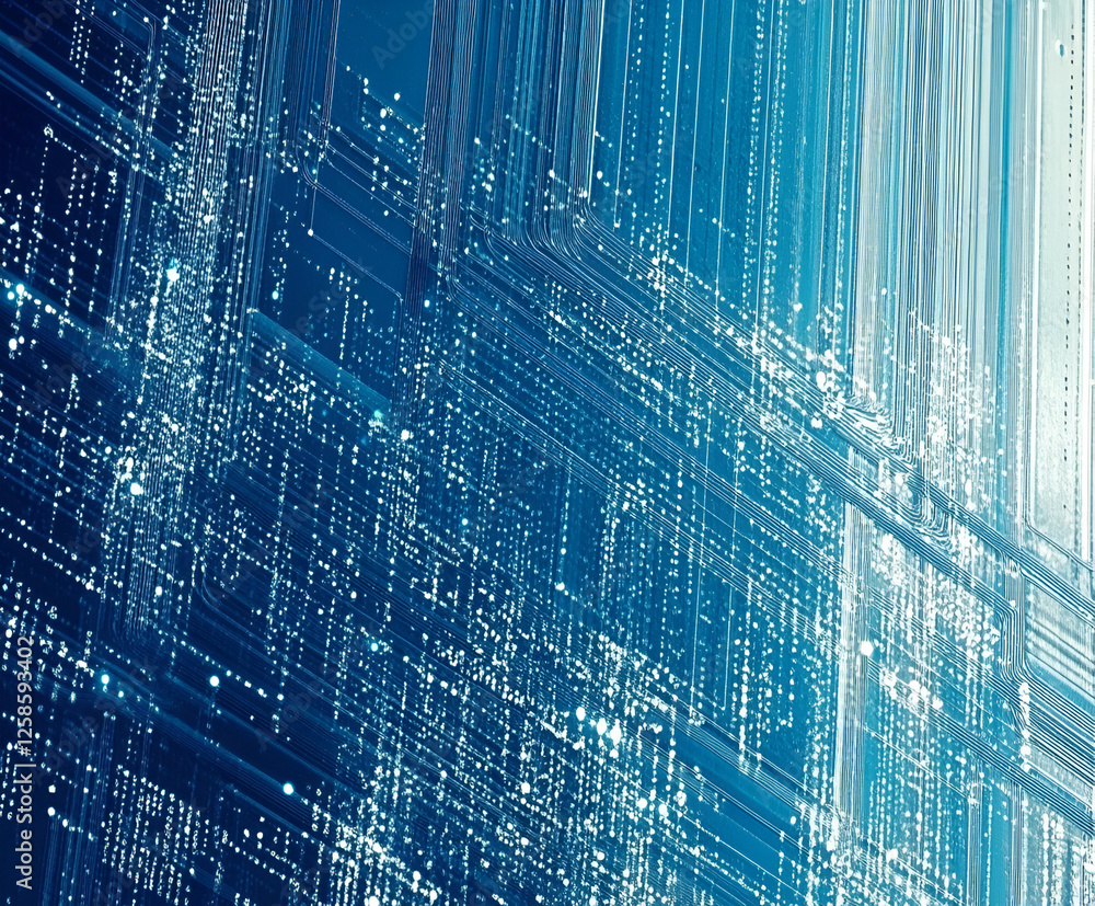 Poster digital matrix: abstract representation of a digital matrix, showcasing glowing lines and nodes in a