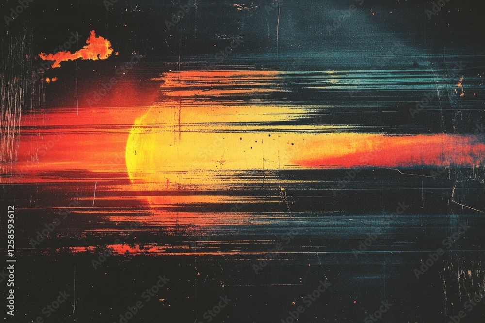 Poster dynamic depiction of a solar eclipse with colorful light trails