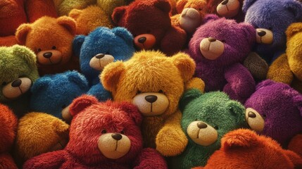 Vibrant spectrum of adorable plush teddy bears tightly packed together
