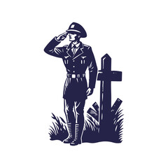 Fallen Soldier Salute Silhouette Illustration. American Independence or Memorial day Vector background.