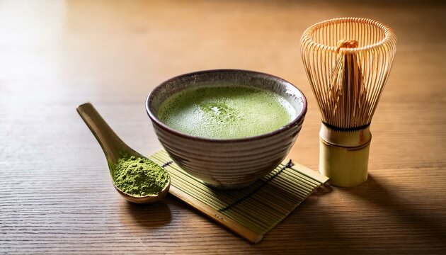 T&eacute; matcha en taz&oacute;n japon&eacute;s con batidor de bamb&uacute;