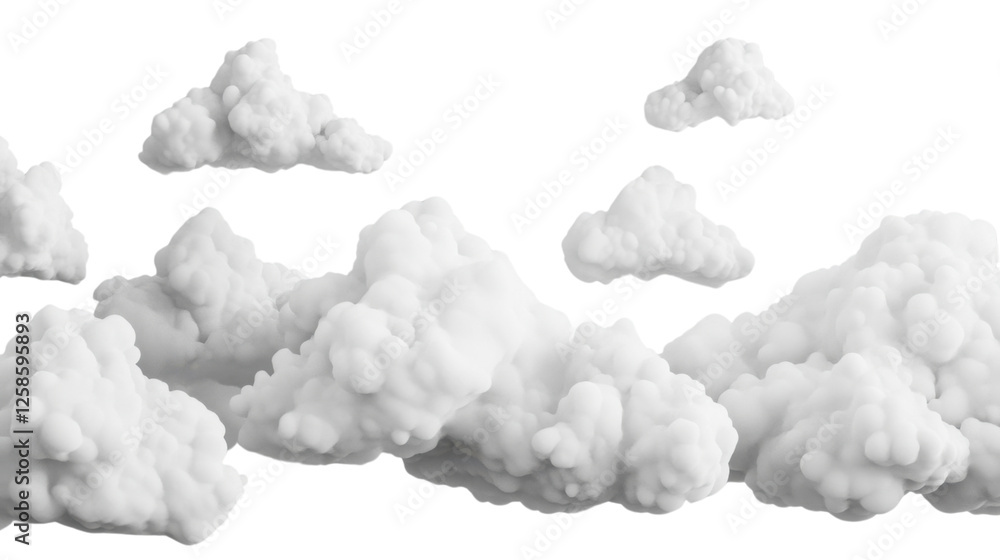 Poster white fluffy clouds floating on transparent background