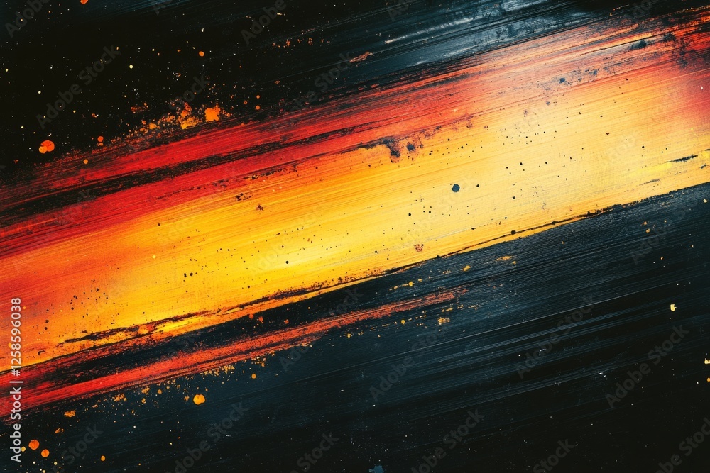 Aufkleber sweeping brushstrokes of orange and black paint create an abstract textured background with dynamic 