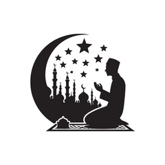 Black Color muslim prayer position silhouette design Vector Illustration, Solid White Background (8).eps