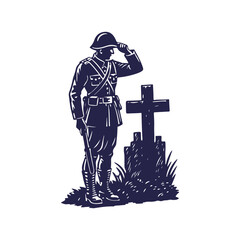 Fallen Soldier Salute Silhouette Illustration. American Independence or Memorial day Vector background.
