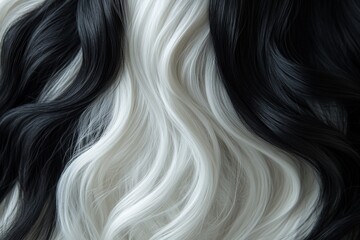 Naklejka premium Close-up of flowing black and white hair, forming an elegant wavy pattern