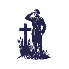 Fallen Soldier Salute Silhouette Illustration. American Independence or Memorial day Vector background.