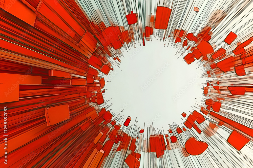 Poster abstract red vortex: an explosion of red and white geometric shapes creates a dynamic vortex, pullin