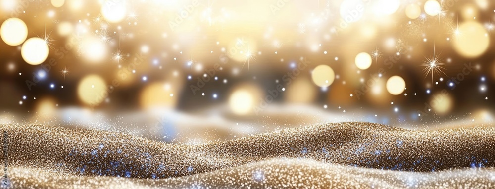 Poster glowing particles form soft waves that shimmer under dim lighting, creating a tranquil and captivati