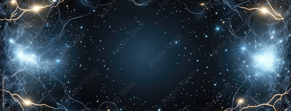 Poster glowing particles form soft waves that shimmer under dim lighting, creating a tranquil and captivati