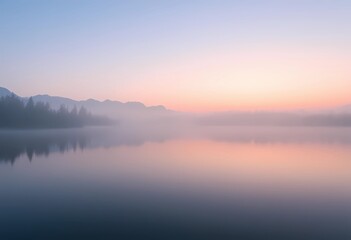 Fototapeta premium Misty Sunrise Lake, Serenity and Calm in Mountain Scenery
