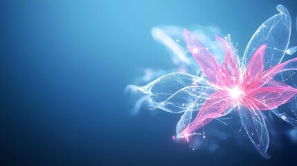 Glowing Pink and Blue Abstract Flower on a Dark Blue Background