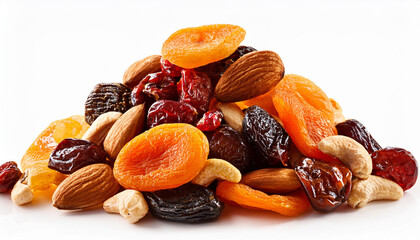 heap of dried fruits isolated on white from above