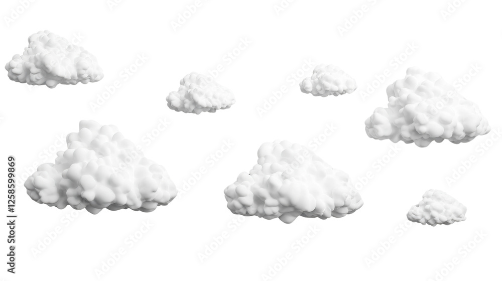 Poster realistic white clouds floating on transparent background