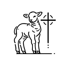 simple outline of lamb and christian cross vector